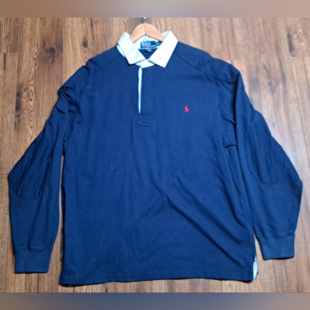 Polo by Ralph Lauren Mens Rugby Polo Shirt Stitched Elbows Shoulders Vtg 1XL 2XL